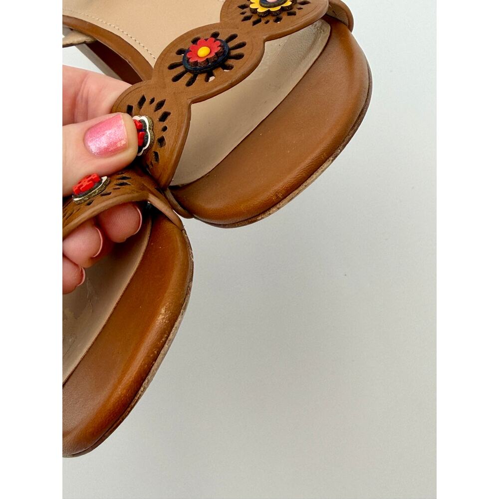 Tory Burch Marguerite Beaded Sandals Brown Leather Multi Size 7.5 Ankle Strap - Picture 11 of 16